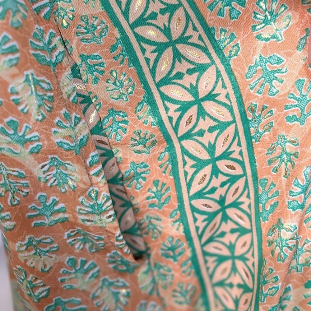 Chocolate Preppy Boho Maxi Dress Orange Green Mirror Embroidery Tassel OS - Picture 5 of 9